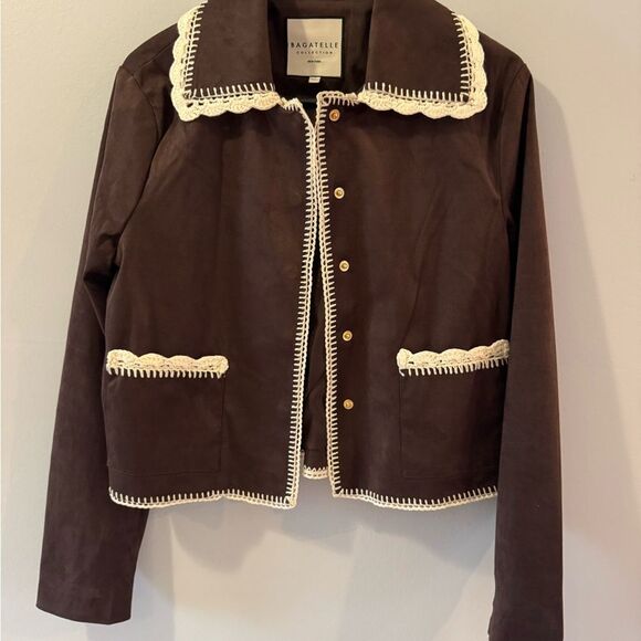 bagatelle Jackets & Blazers - Bagatelle Collection Faux Suede Crochet Trim Jacket S NWT